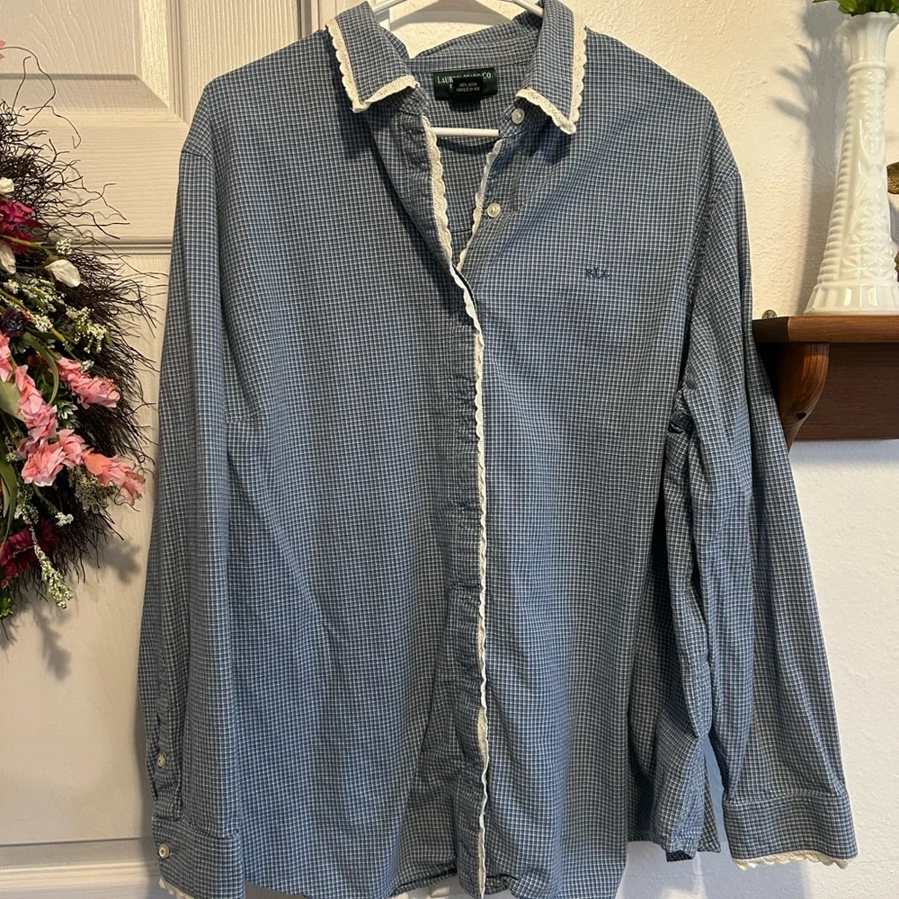 Vintage Ralph Lauren Lace Scalloped Button Up - Picture 1 of 2